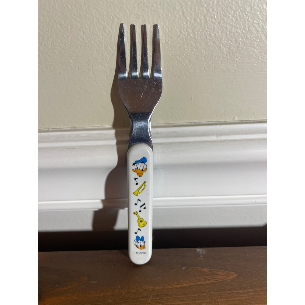 Vintage Disney Donald Duck Musical Fork Stainless Steel Child Utensil Blue White